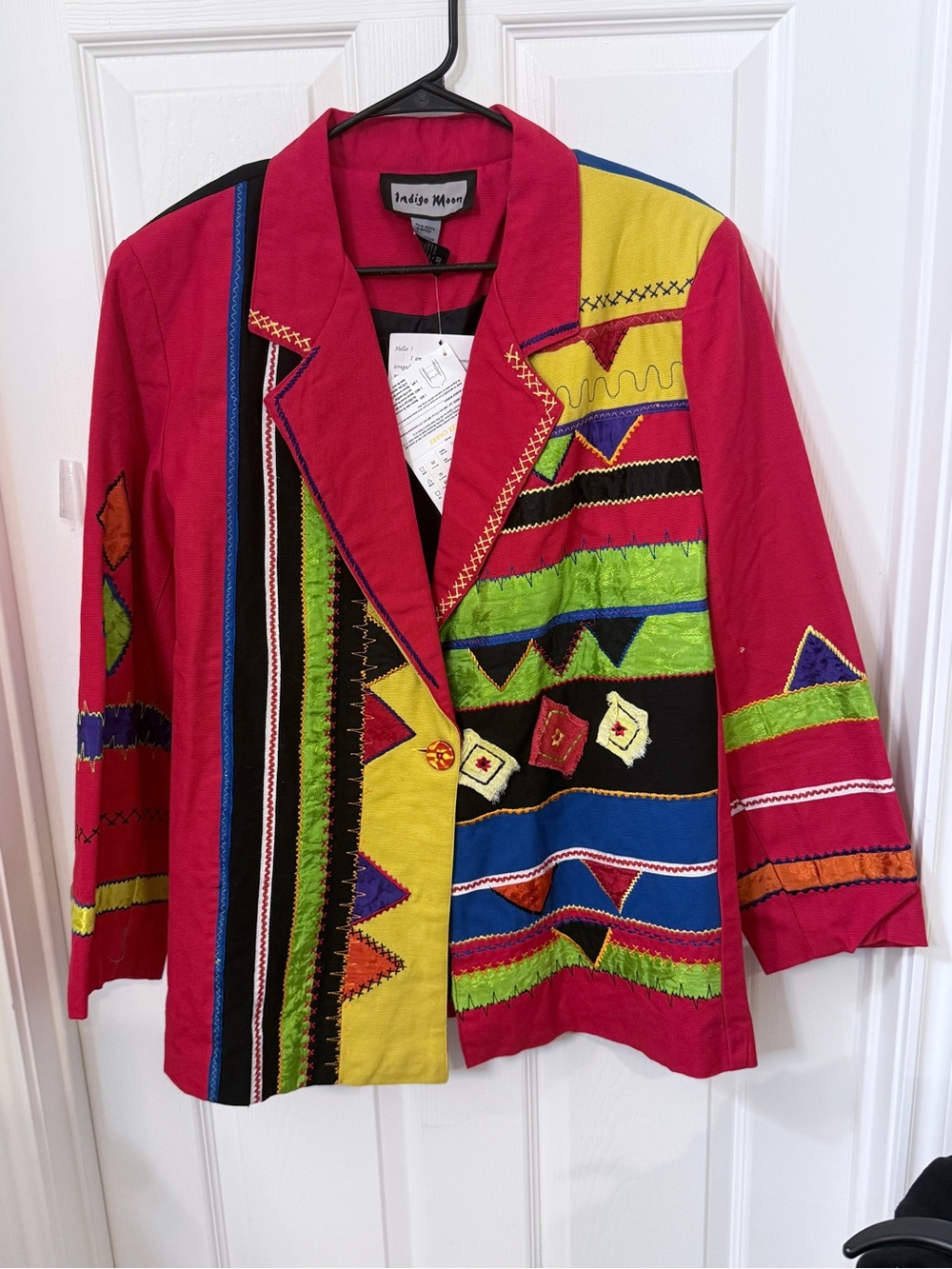 Colorblock Red Embroidered Statement Blazer by Indigo Moon